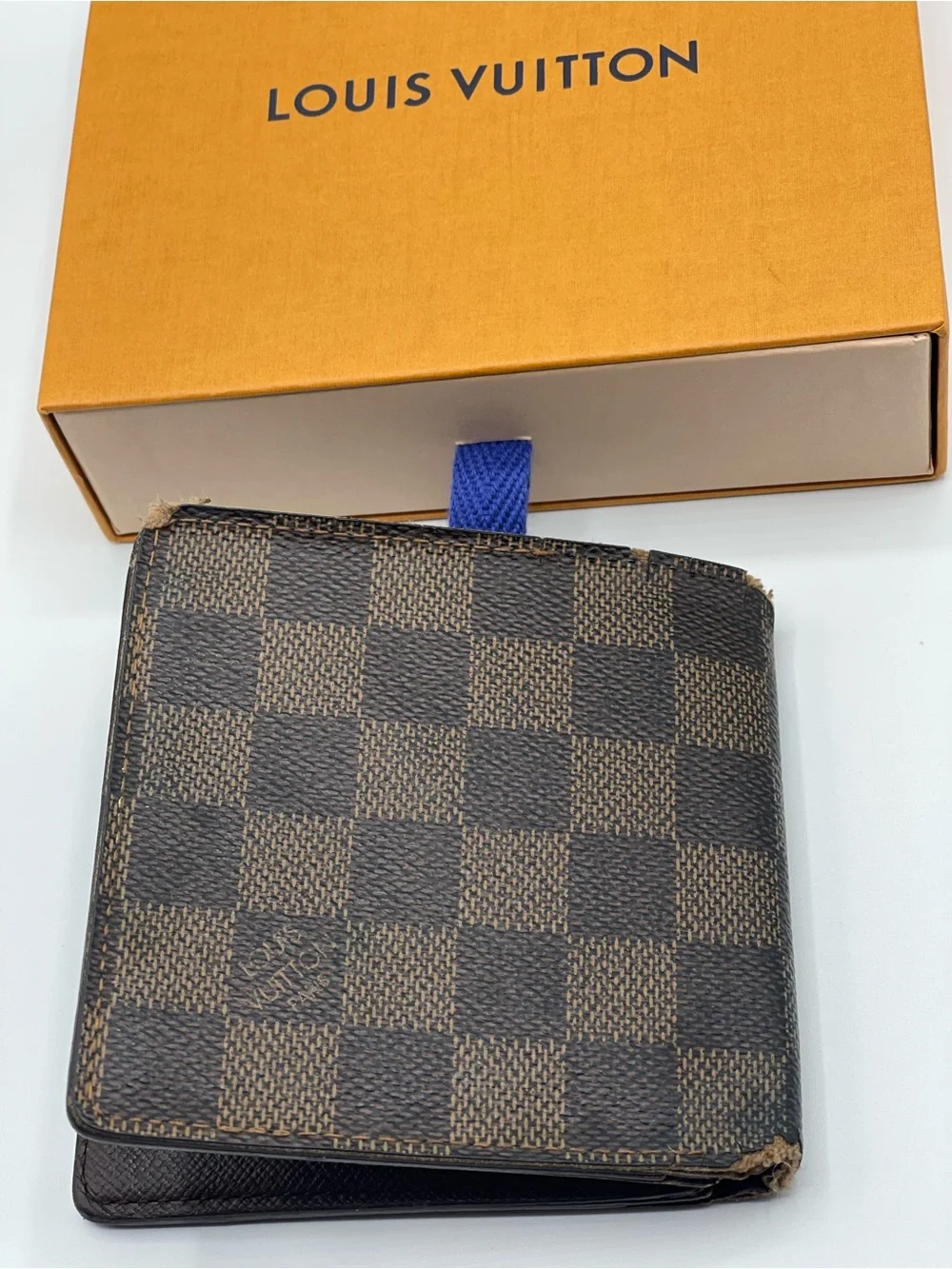 Louis Vuitton Damier Ebene Men’s Marco Bifold Wallet Hot Stamped Used LV